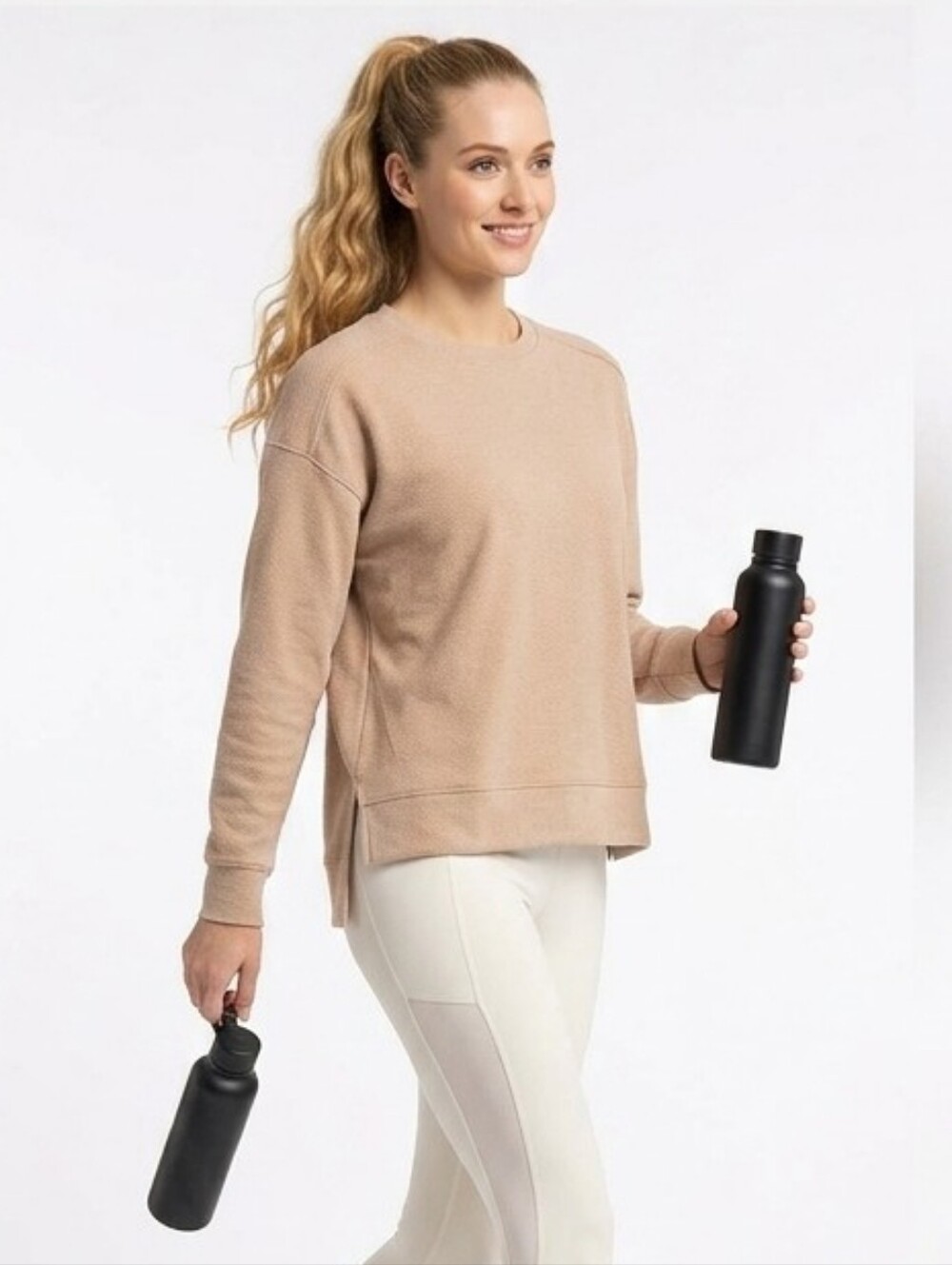 TravisMathew Women’s Cloudscape Scuba Knit Pullover Crewneck - Tan Sz M